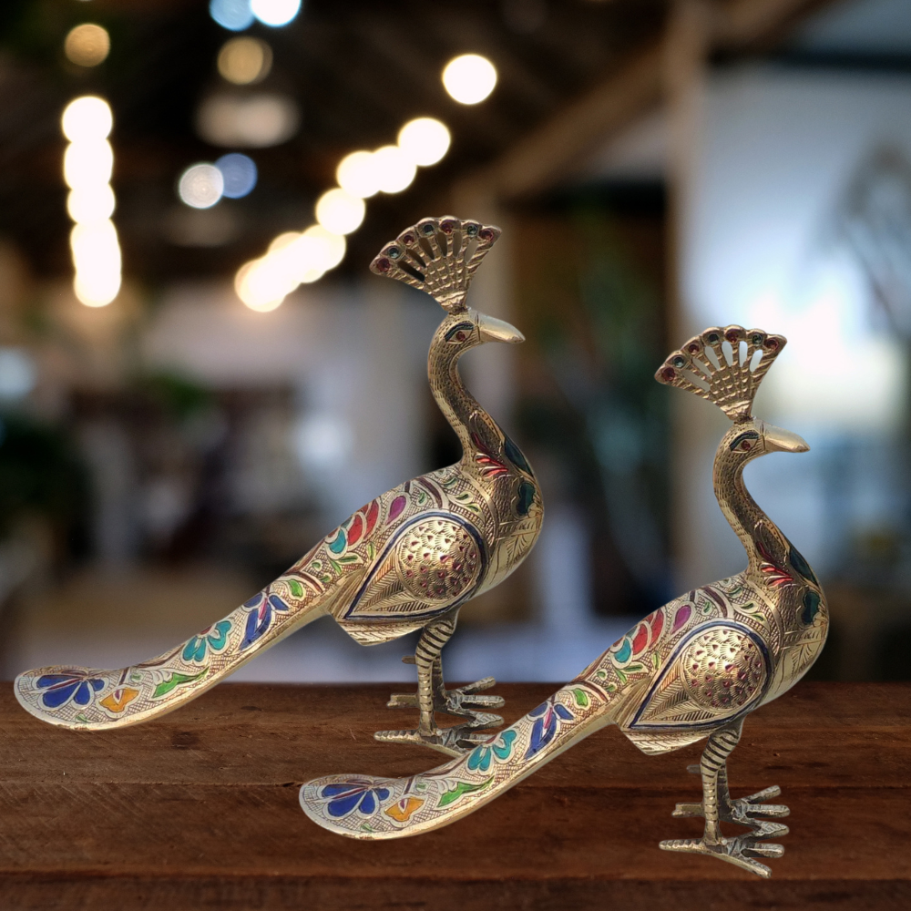 Brass Showpiece Peacock Pair Statue