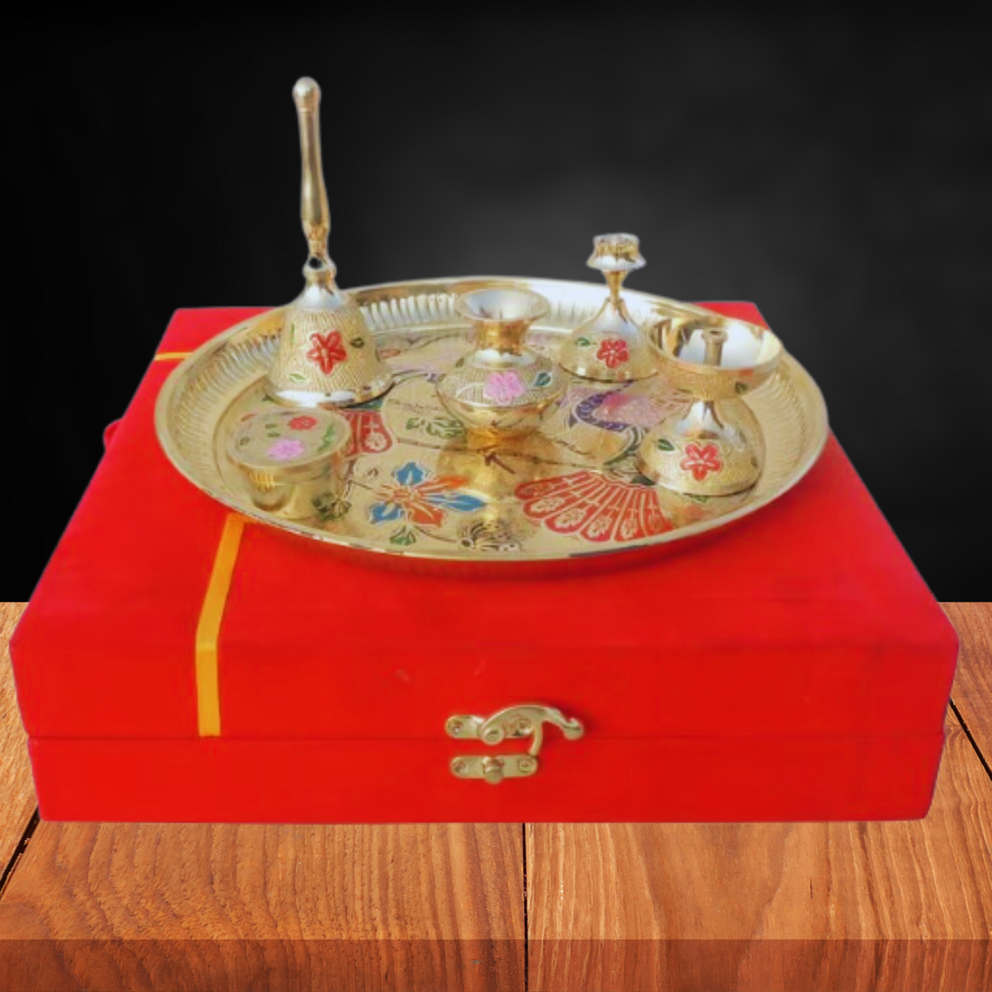 Brass Puja Thali Set With Velvet Box