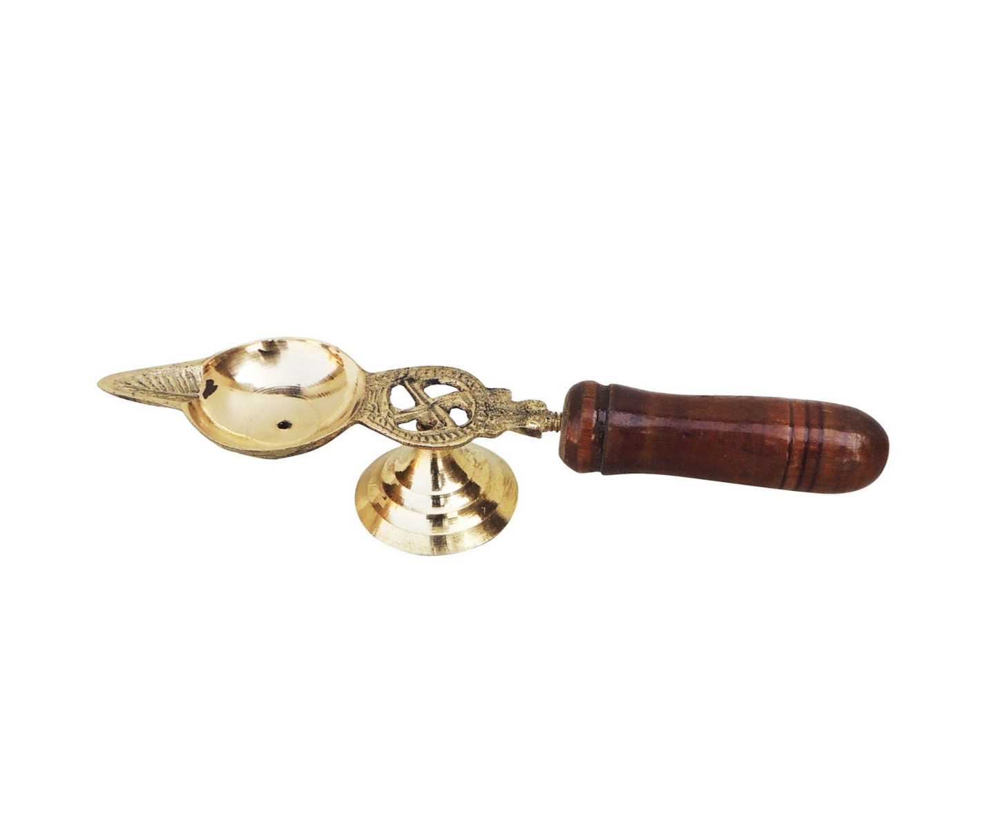 Brass Oil Lamp Deepak With Wooden Handle