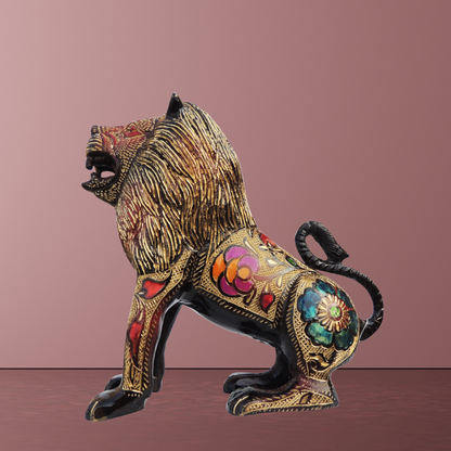 Brass Showpiece Lion Black Meena