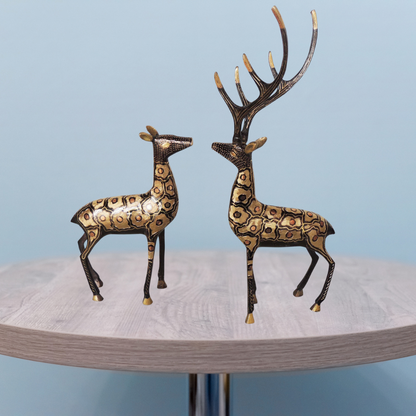 Brass Showpiece Deer Pair Statue With Black Finish