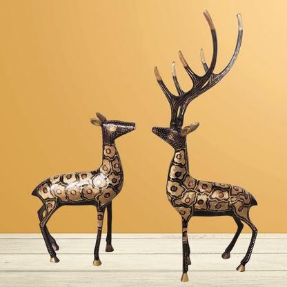 Brass Showpiece Deer Pair Statue With Black Finish