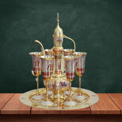 Brass Showpiece Surahi Set With 6 Wine Glasses