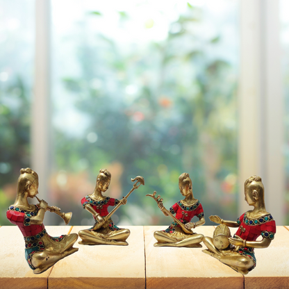 Brass Rajasthani Musical Set Of 4 Pc Statue