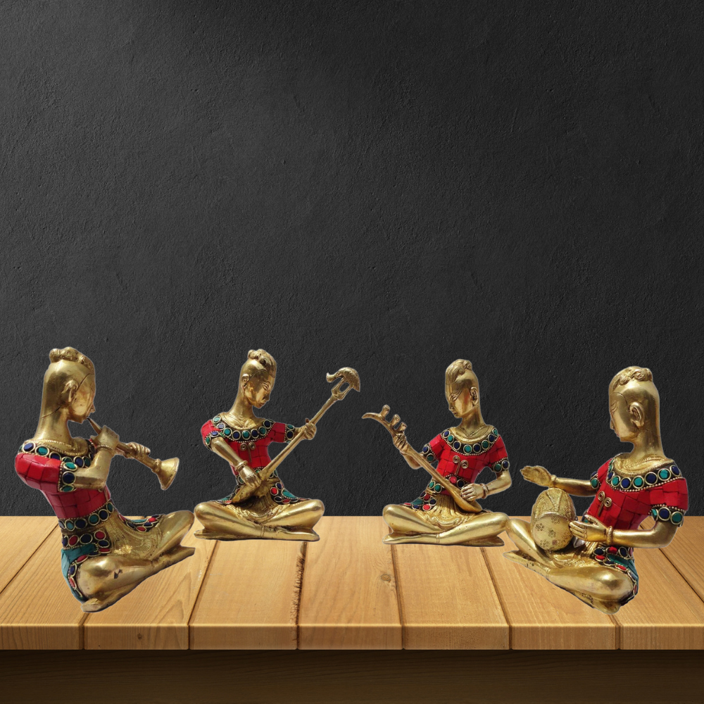 Brass Rajasthani Musical Set Of 4 Pc Statue