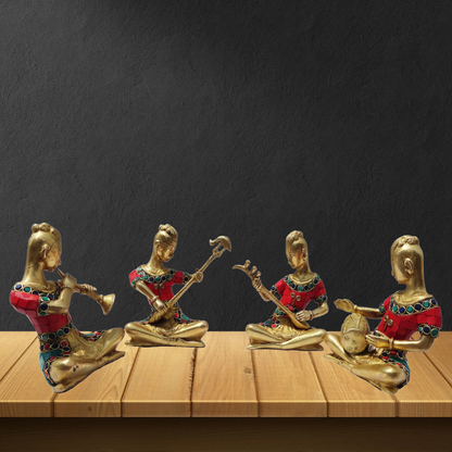 Brass Rajasthani Musical Set Of 4 Pc Statue