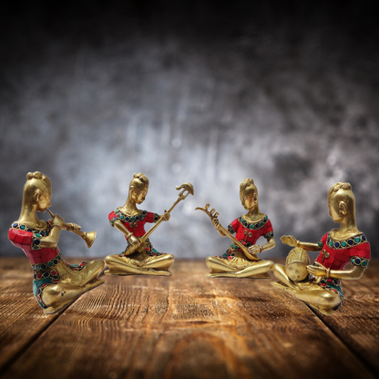 Brass Rajasthani Musical Set Of 4 Pc Statue