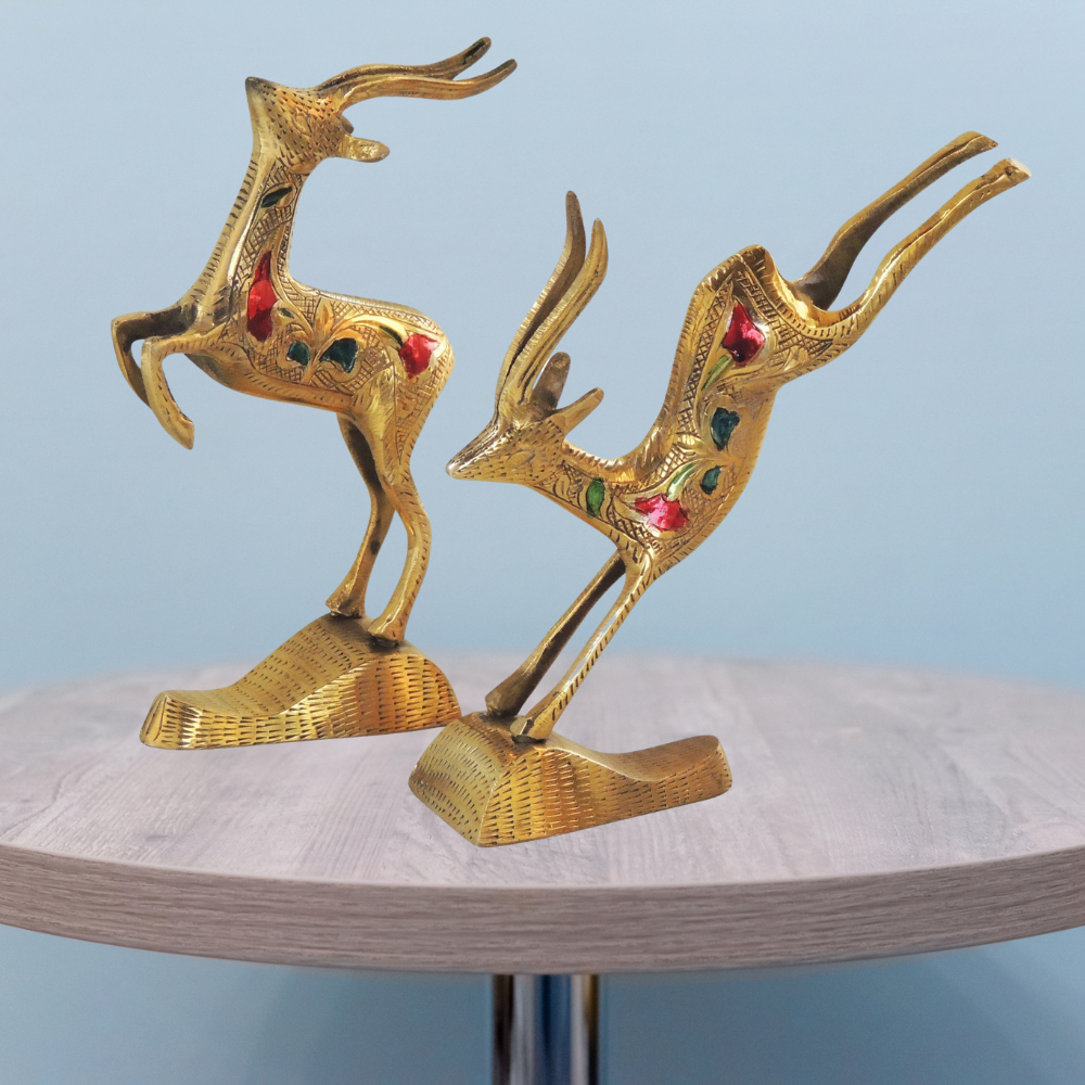 Brass Showpiece Running Deer Statue