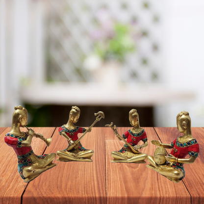 Brass Rajasthani Musical Set Of 4 Pc Statue