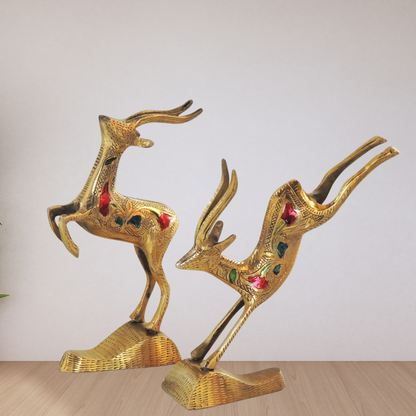 Brass Showpiece Running Deer Statue