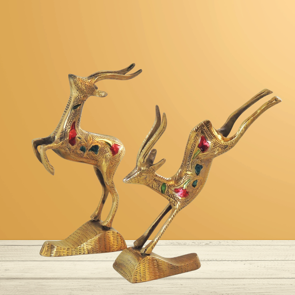 Brass Showpiece Running Deer Statue