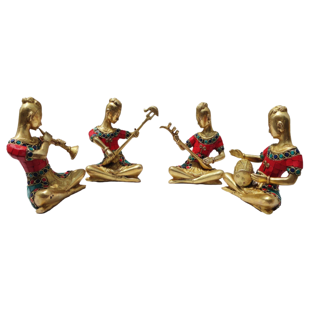 Brass Rajasthani Musical Set Of 4 Pc Statue