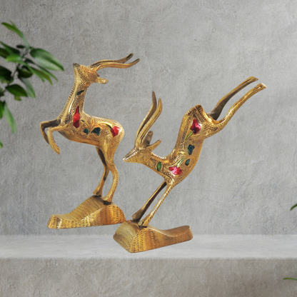 Brass Showpiece Running Deer Statue