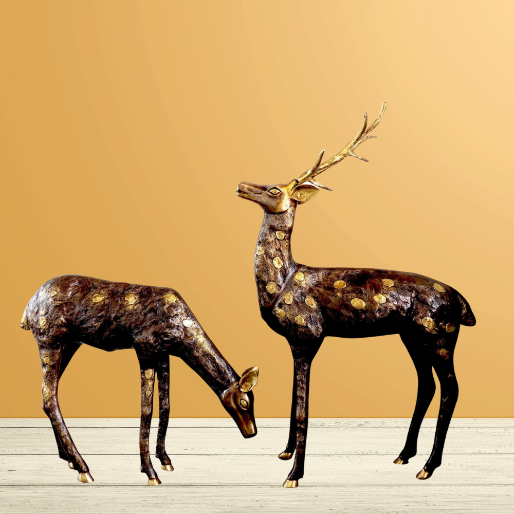 Brass Showpiece Big Deer Pair Statue