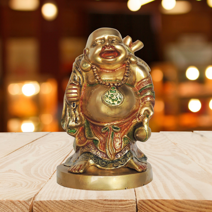 Brass Laughing Buddha God Idol Statue