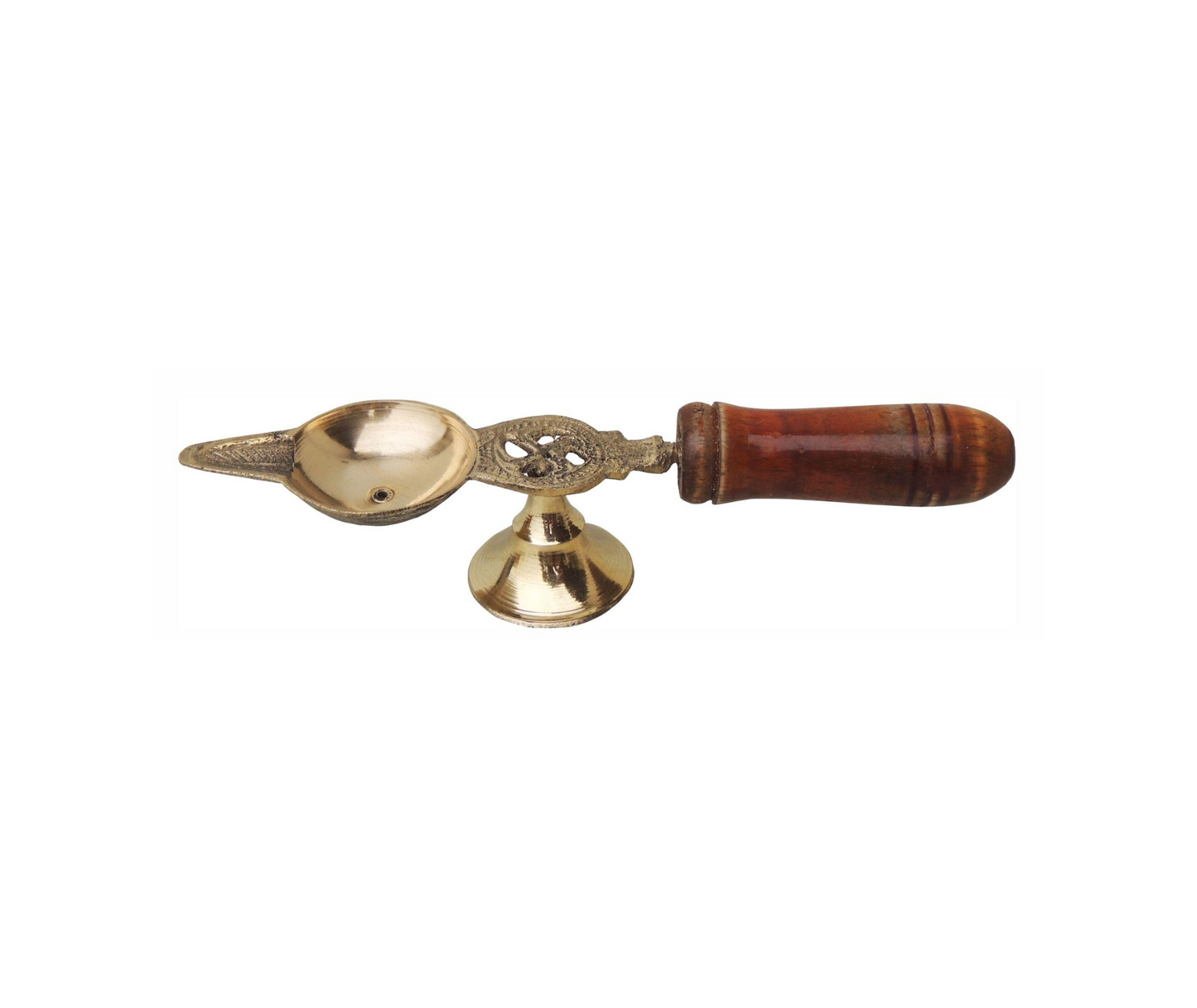 Brass Oil Lamp Deepak With Wooden Handle