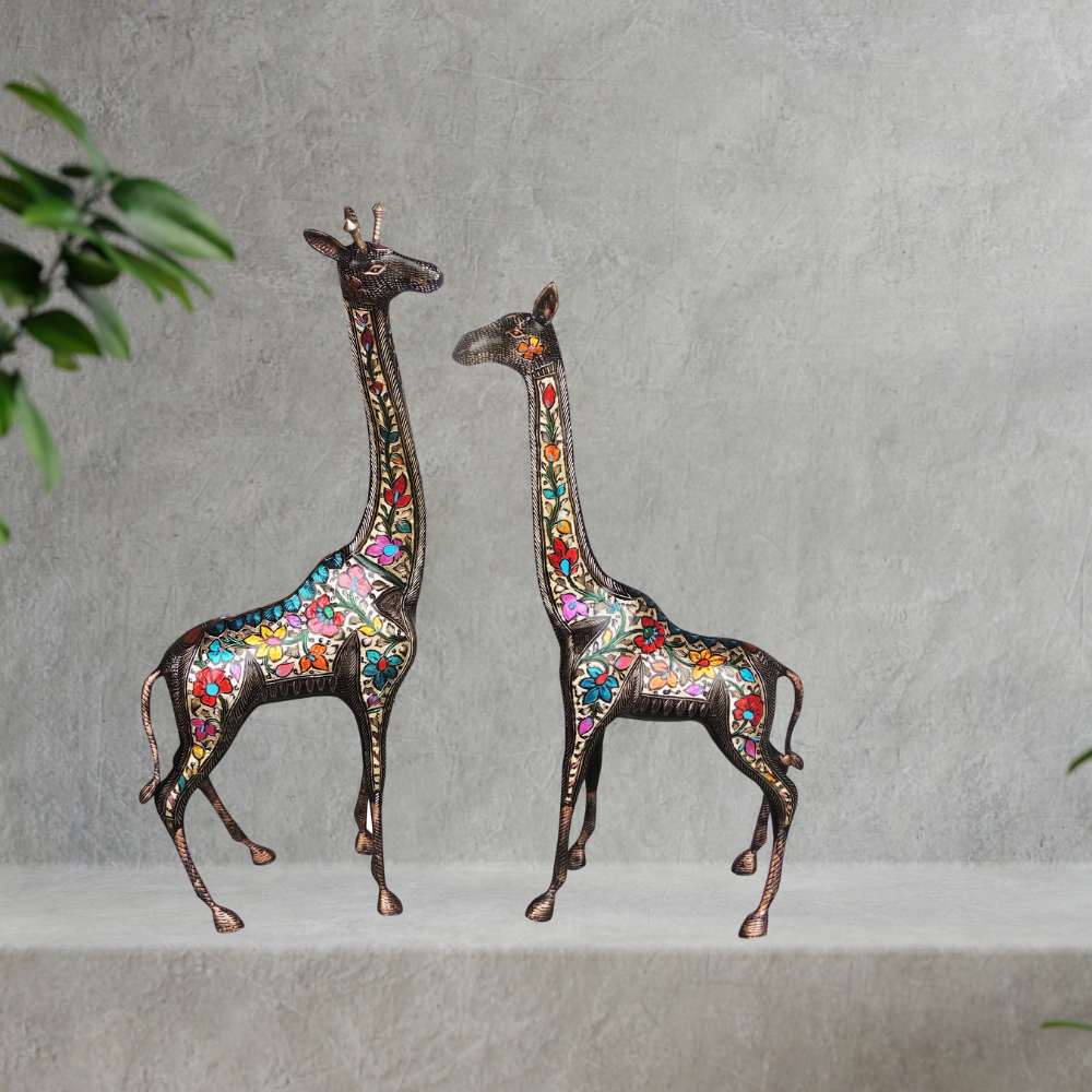 Brass Giraffe Statue Set of 2 Pieces