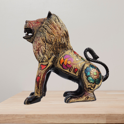 Brass Showpiece Lion Black Meena