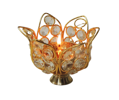 Brass Oil Lamp Deepak With Crystal