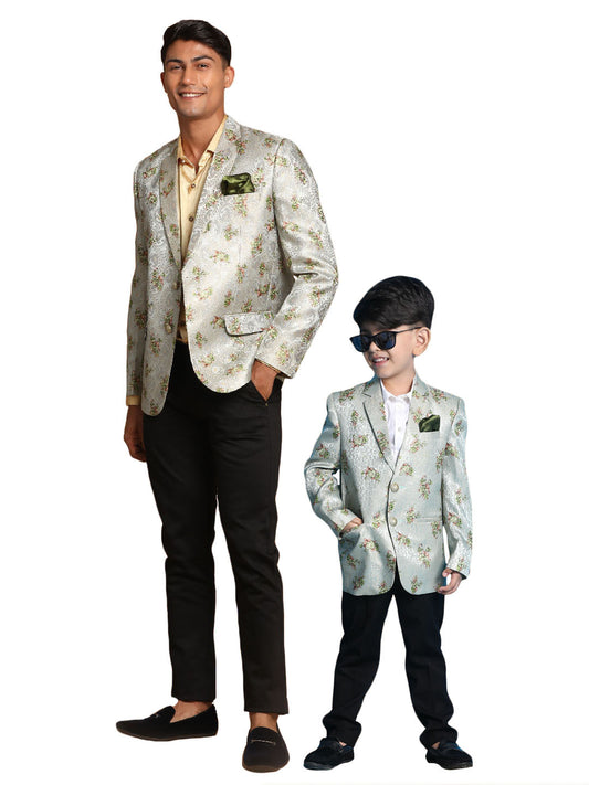 VASTRAMAY Green Jacquard Baap Beta Blazer Set