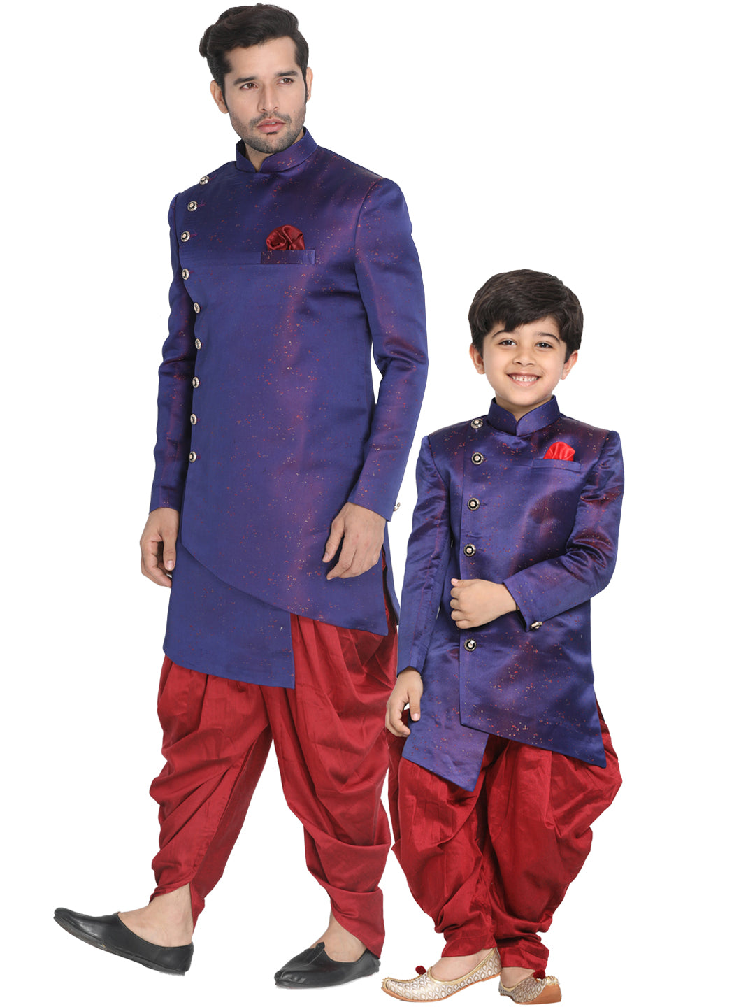 Vastramay Cotton Silk Blend Blue Baap Beta Sherwani