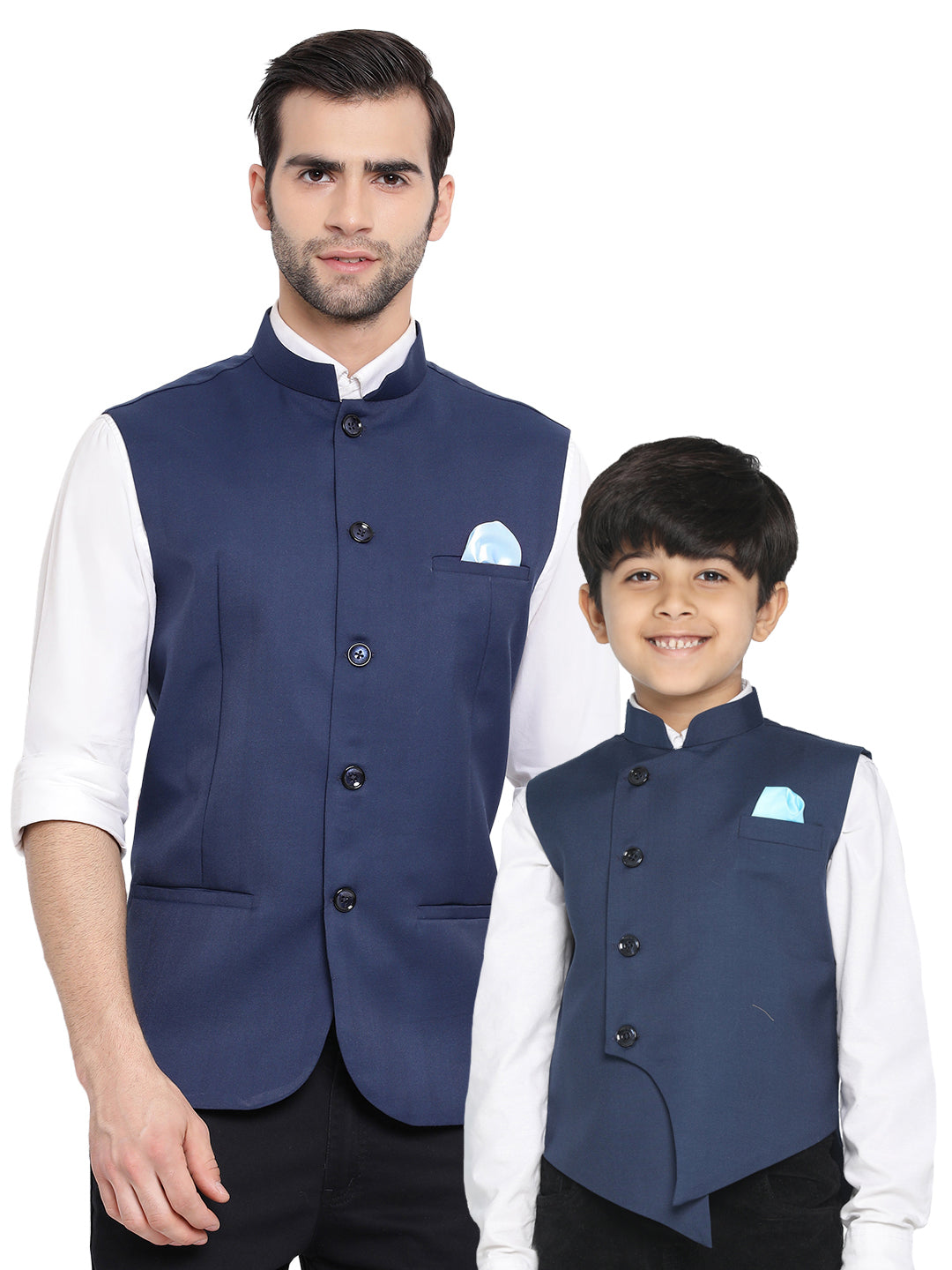 Vastramay Baap Beta Cotton Blend Blue Jacket