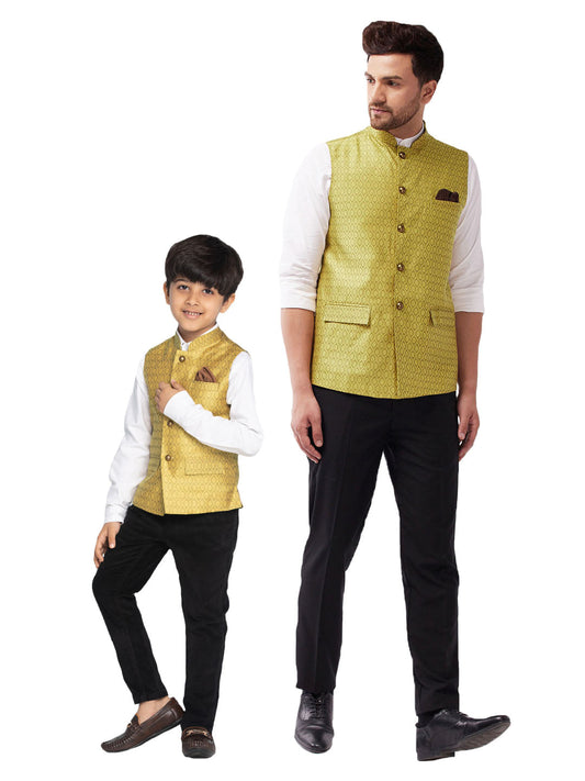 VASTRAMAY Yellow Baap Beta Ethnic Jacket Set