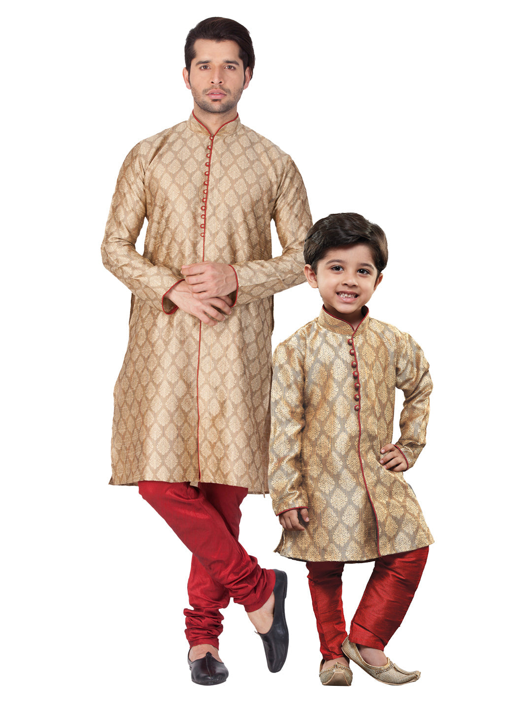 Vastramay Silk Blend Beige Baap Beta Kurta Pyjama set