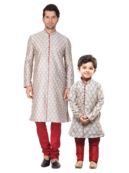 Vastramay Silk Blend Grey Baap Beta Kurta Pyjama set