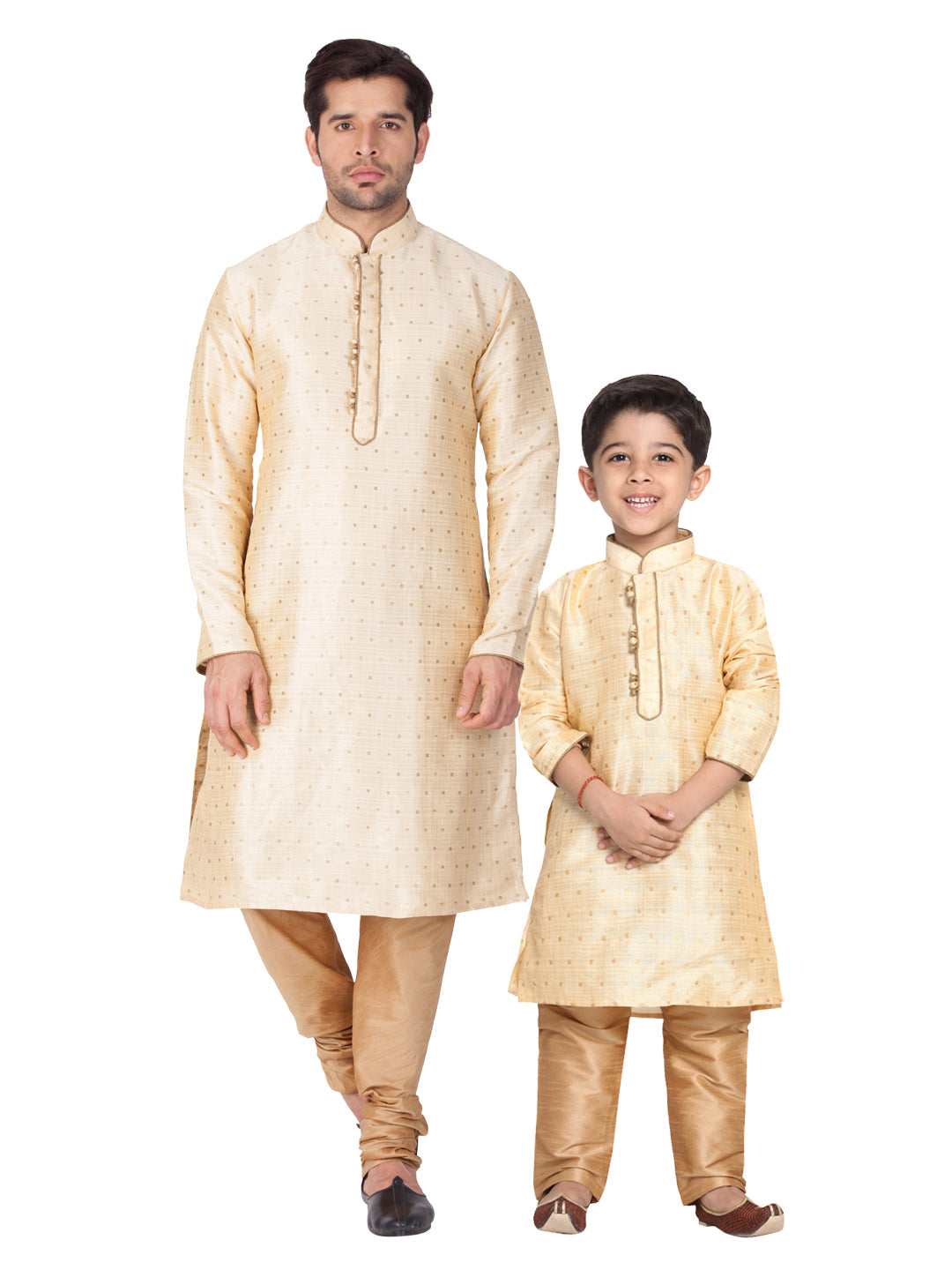 Vastramay Silk Blend Gold and Rose Gold Baap Beta Kurta Pyjama set