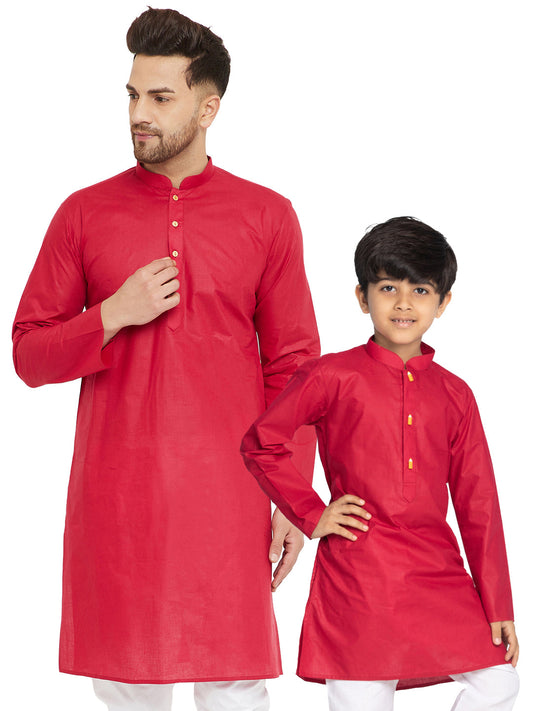 Vastramay Maroon Cotton Baap Beta Kurta