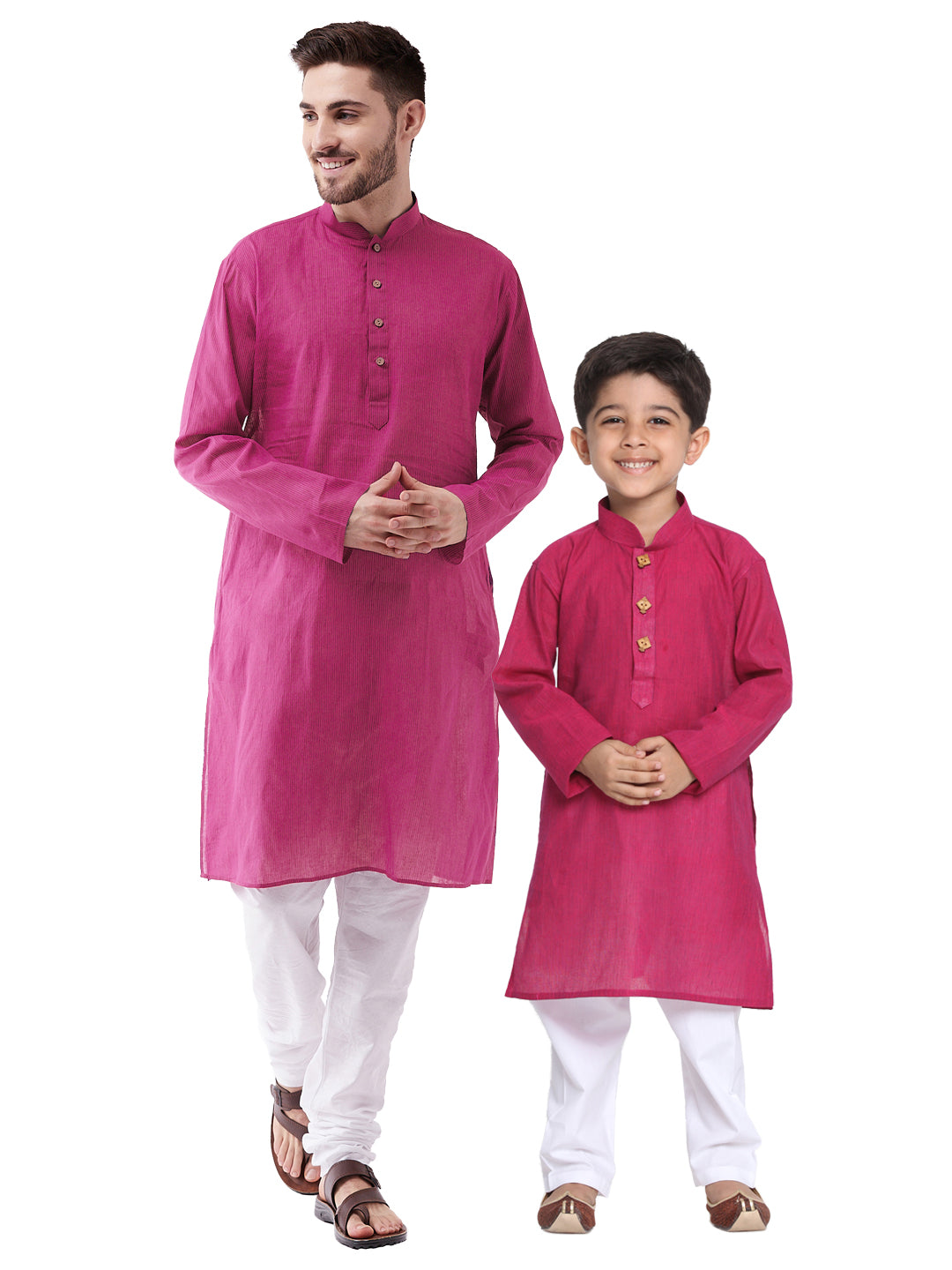 Vastramay Pure Handloom Cotton Purple and White Baap Beta Kurta Pyjama set