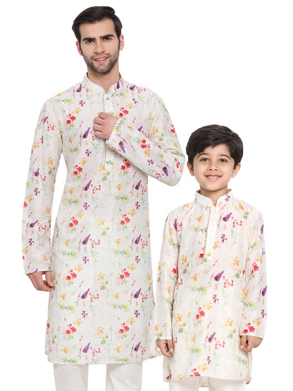 Vastramay Cream Cotton Blend Baap Beta Kurta