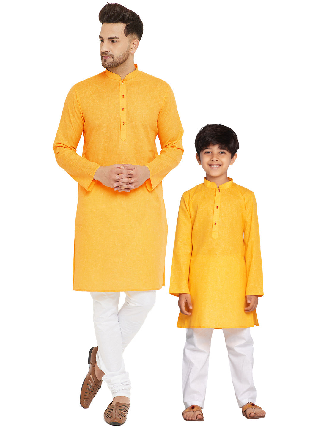 Vastramay Yellow And White Baap Beta Kurta And Pyjama Set