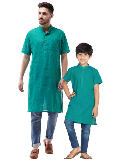 Vastramay Turquoise Melange Baap Beta Kurta Set