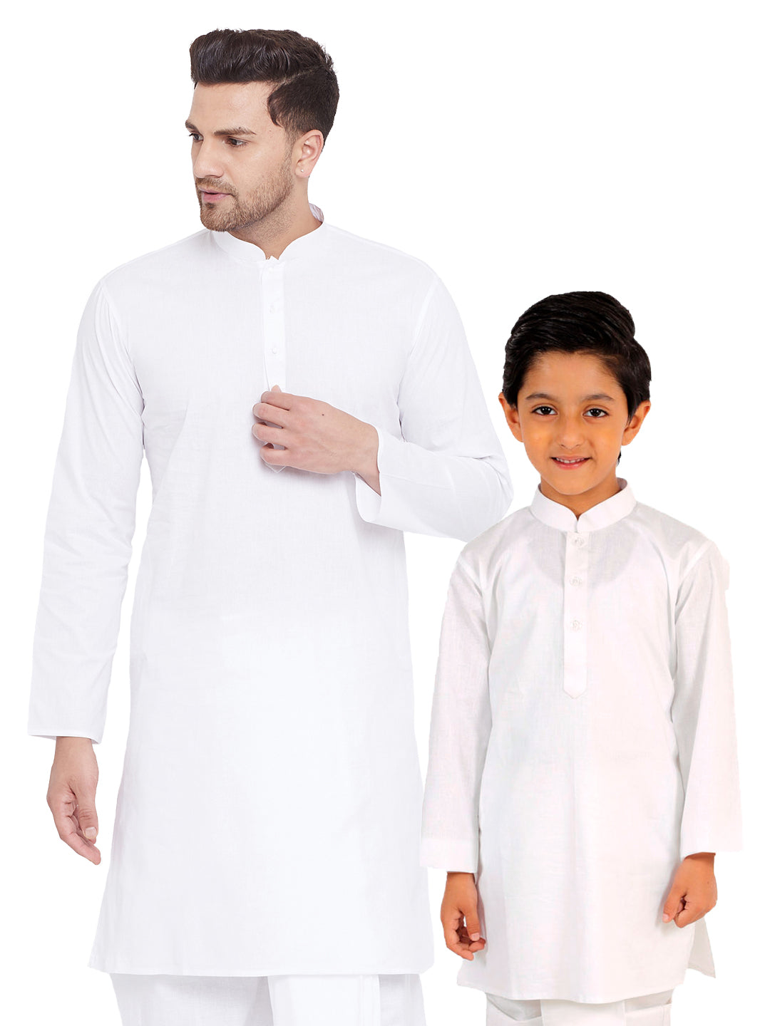 Vastramay White Cotton Baap Beta Kurta