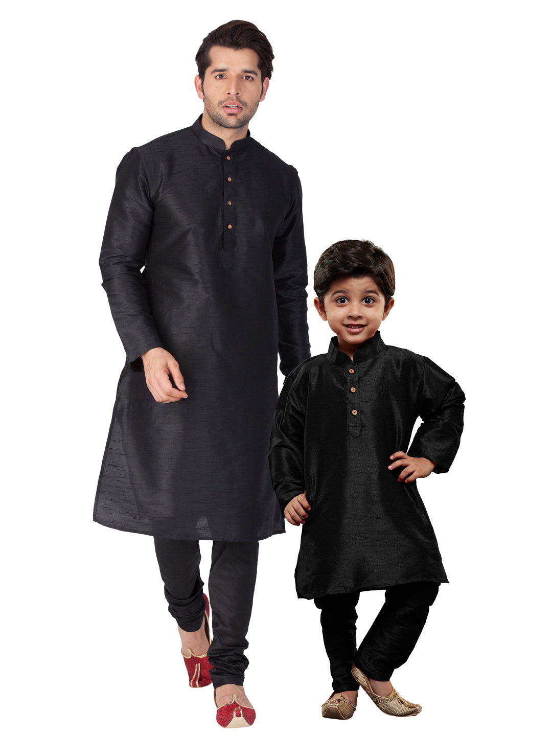 Vastramay Silk Blend Black Baap Beta Kurta Pyjama Set