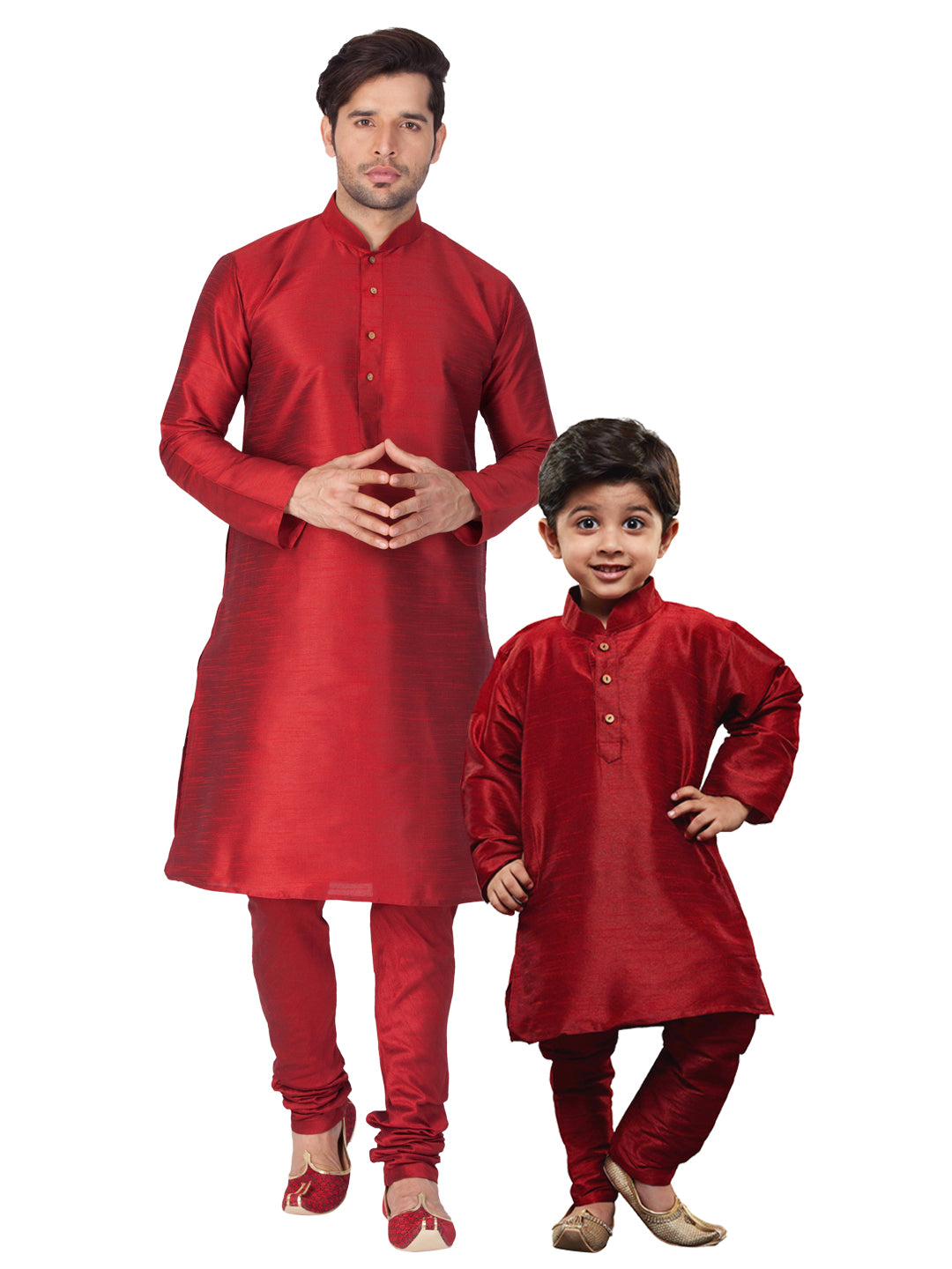 Vastramay Silk Blend Maroon Baap Beta Kurta Pyjama Set