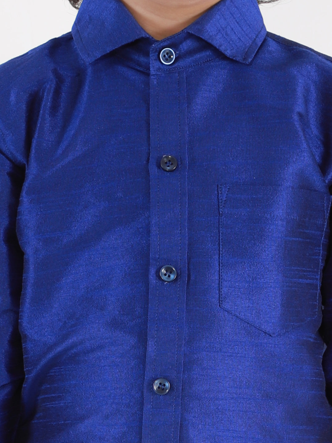 Vastramay Men's And Boys Blue Solid Silk Blend Full Sleeve Ethnic Shirt