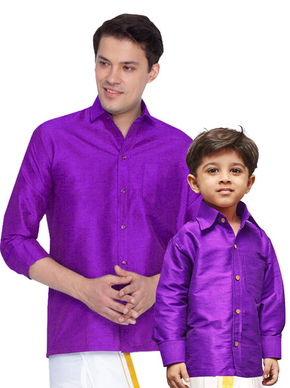 Vastramay Silk Blend Purple Baap Beta Shirt