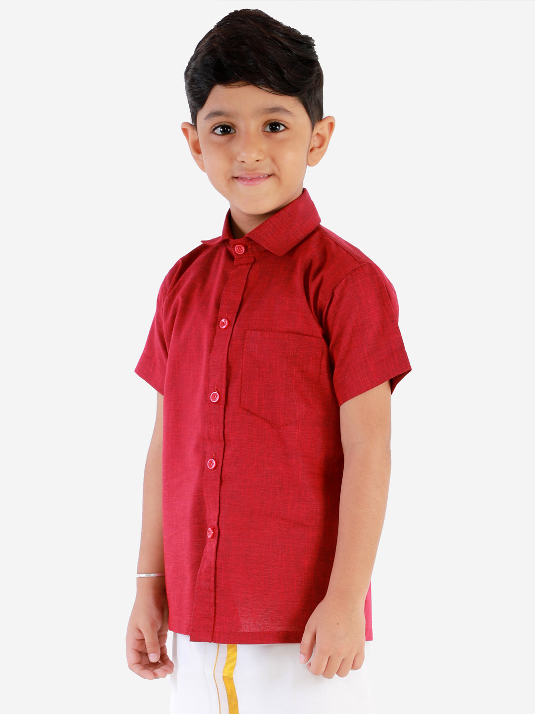 Vastramay Maroon Cotton Blend Baap Beta Ethnic Shirt Set