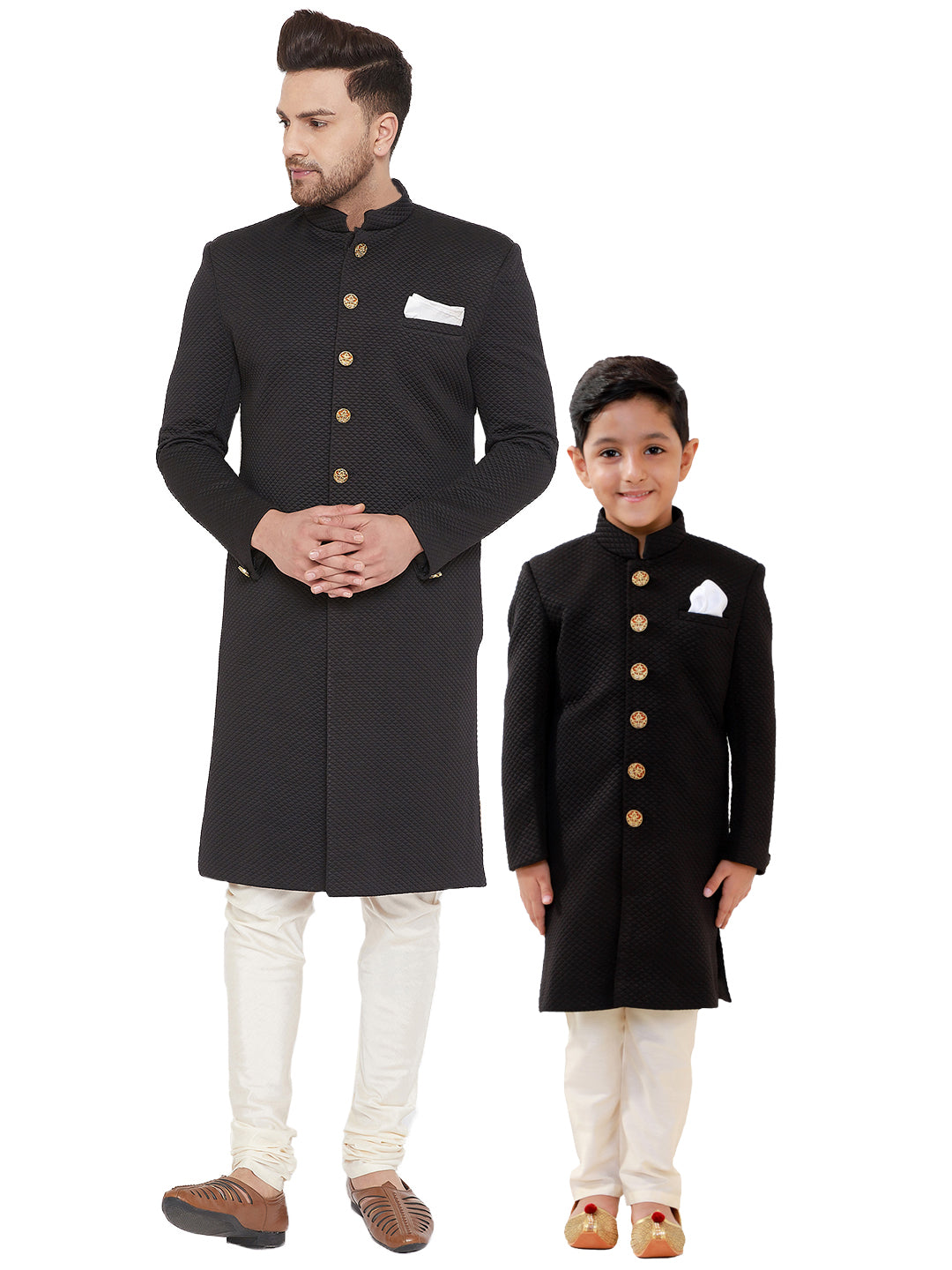 Vastramay Black And Cream Baap Beta Sherwani Set