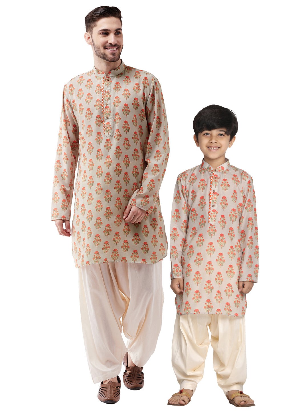 Vastramay Multicolor-Base-Beige And Cream Baap Beta Kurta And Patiala Set