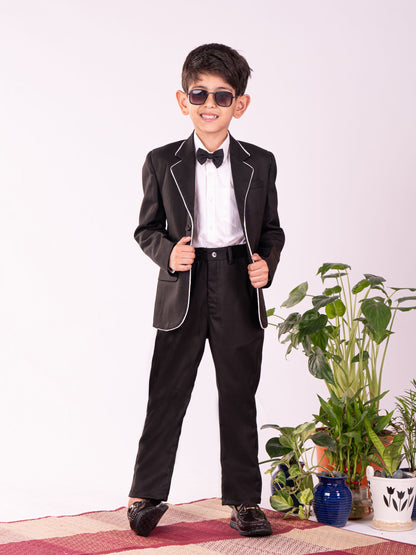 Vastramay Boy's White And Black Shirt Blazer And Pant