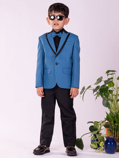 VASTRAMAY Boys' Black And Turquoise Shirt Blazer And Pant