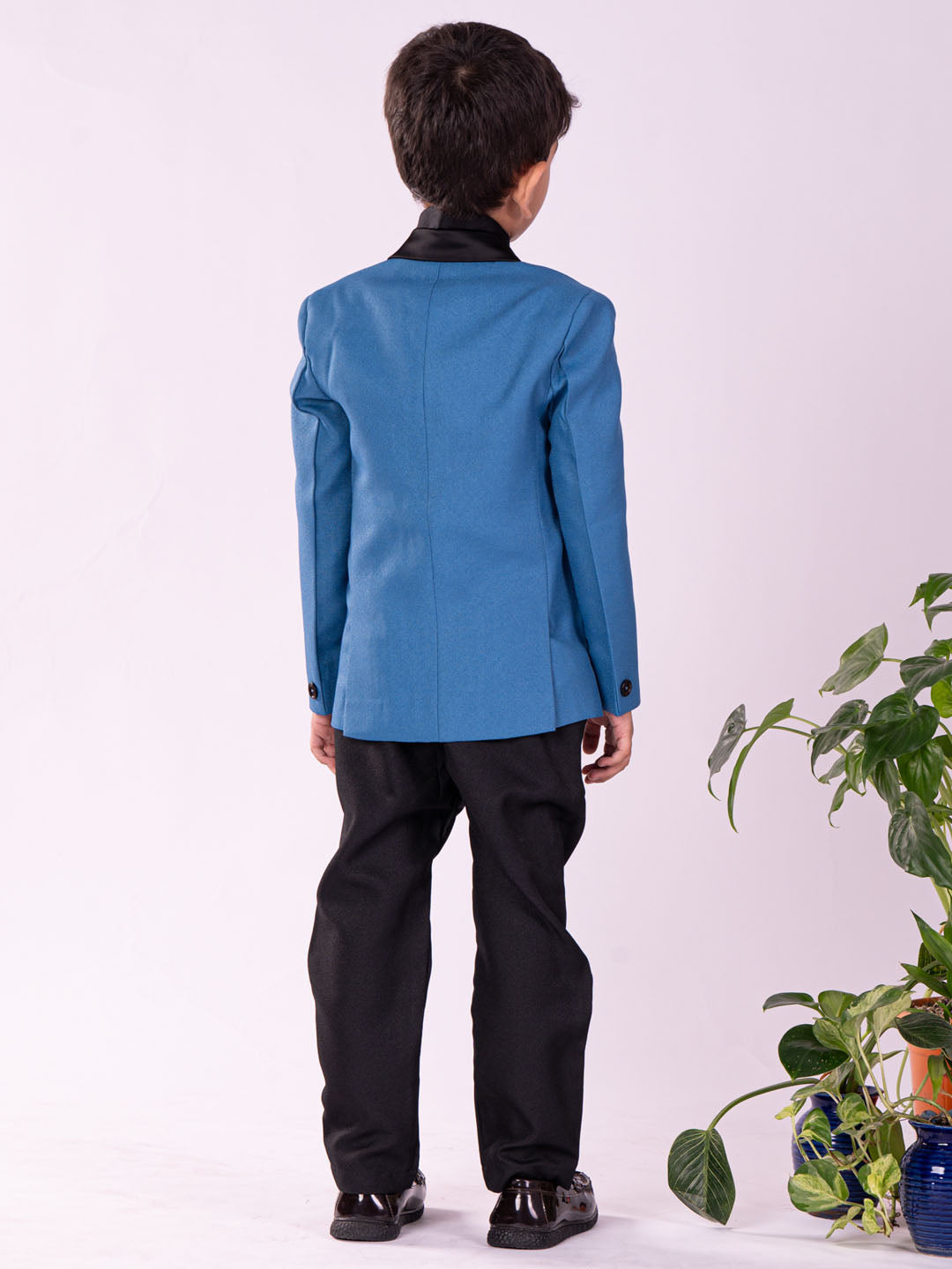 Vastramay Boy's Black And Turquoise Shirt Blazer And Pant