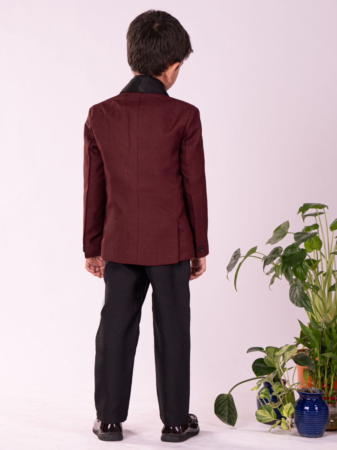 Vastramay Boy's Black And Maroon Shirt Blazer And Pant