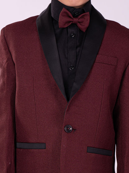 Vastramay Boy's Black And Maroon Shirt Blazer And Pant