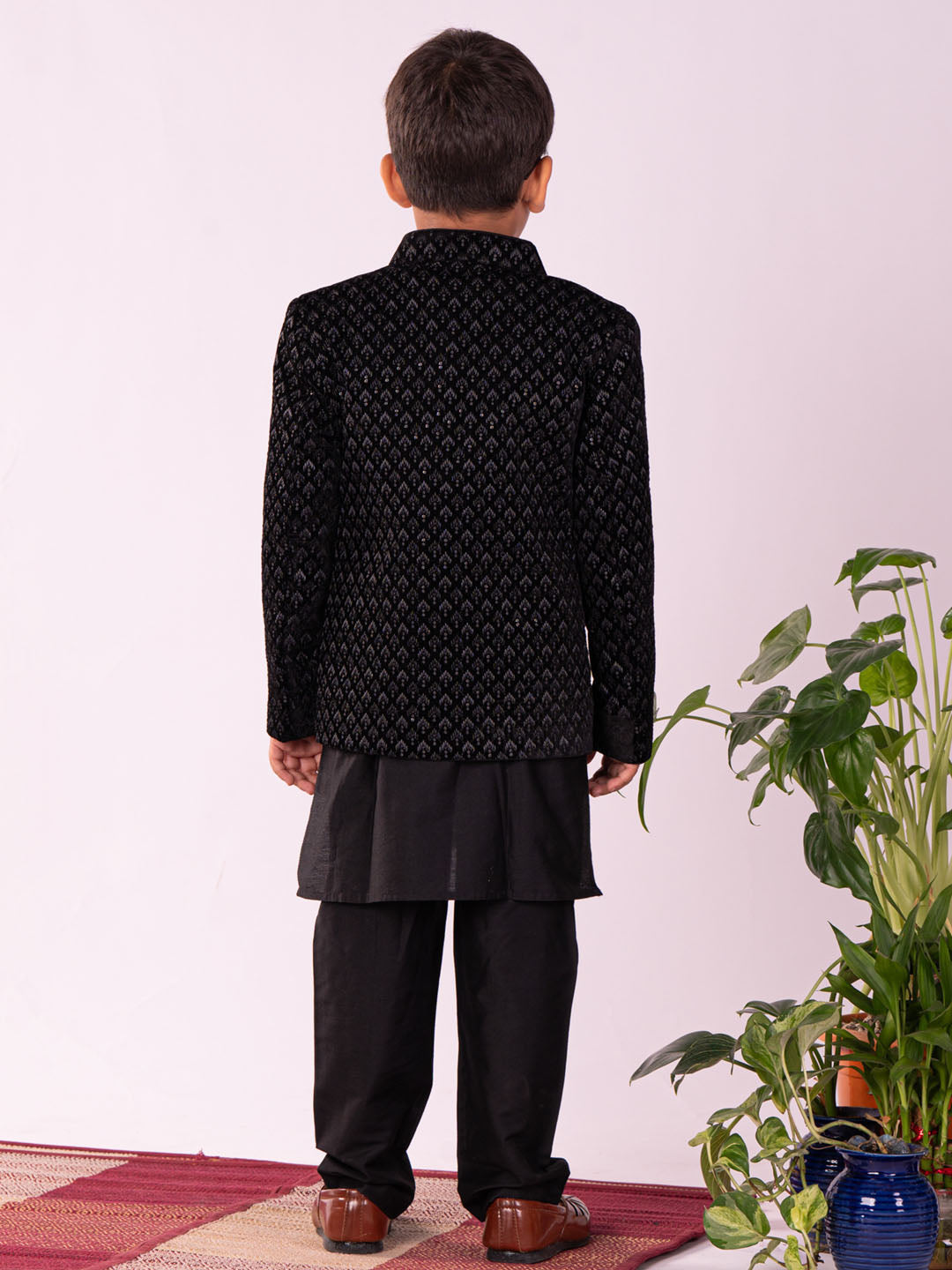 Vastramay Boy's Black Jodhpuri, Kurta and Pyjama Set