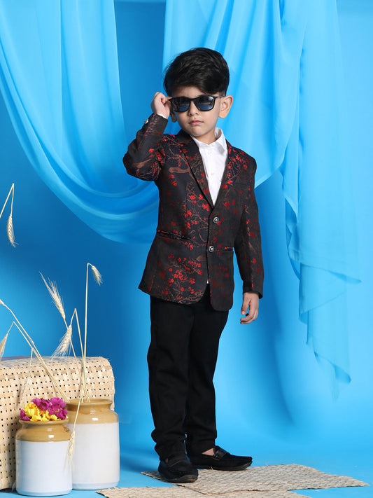 Vastramay boys black and red color woven design blazer 1